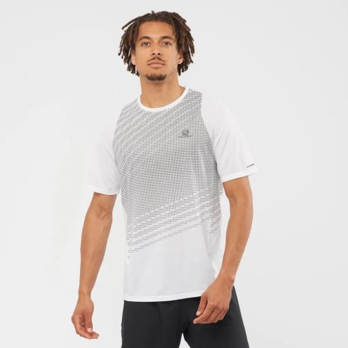 White / Black Salomon Sense Aero Short Sleeve Men's T-Shirts | PH 81327M